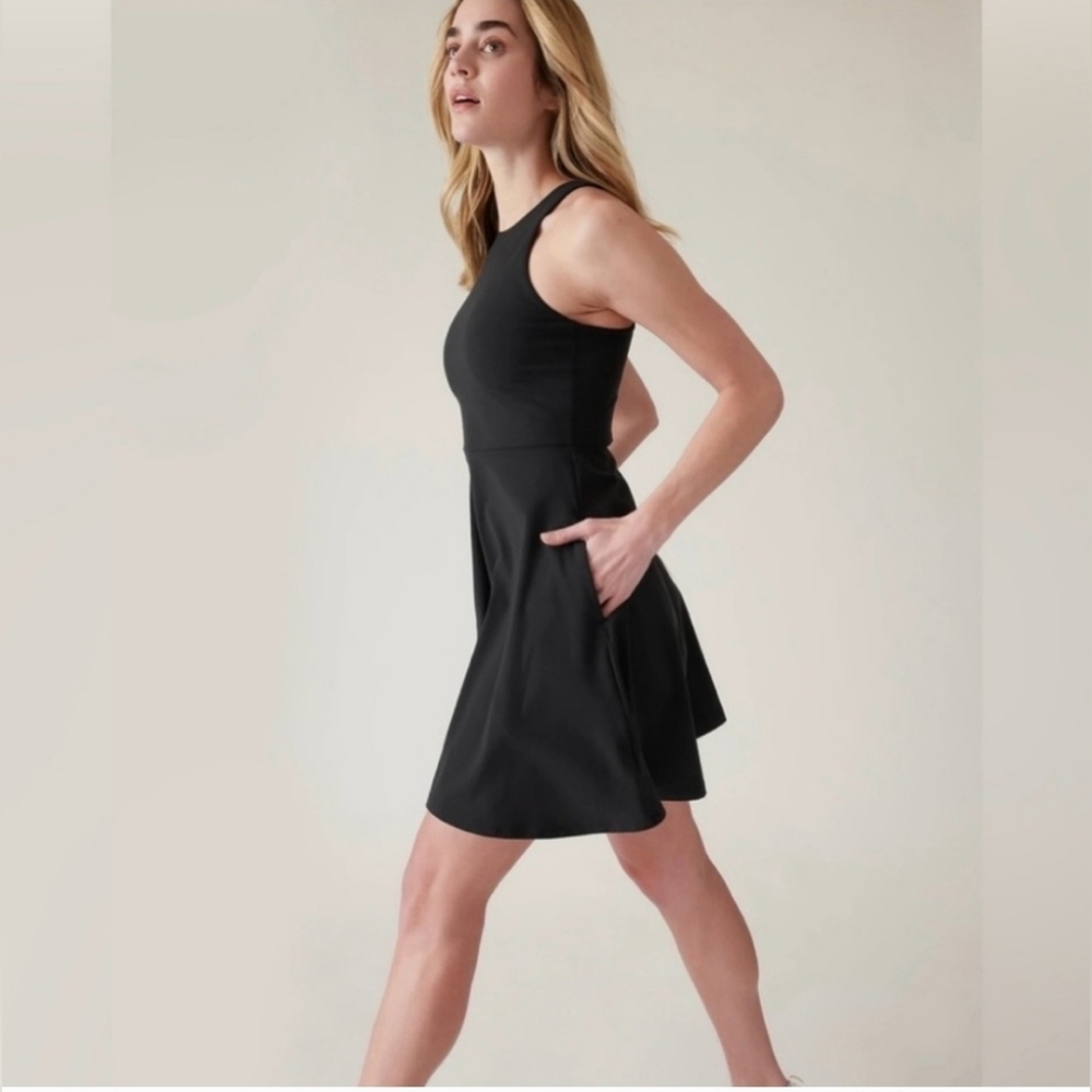 Athleta Black Racerback Fit-and-Flare Mini Dress